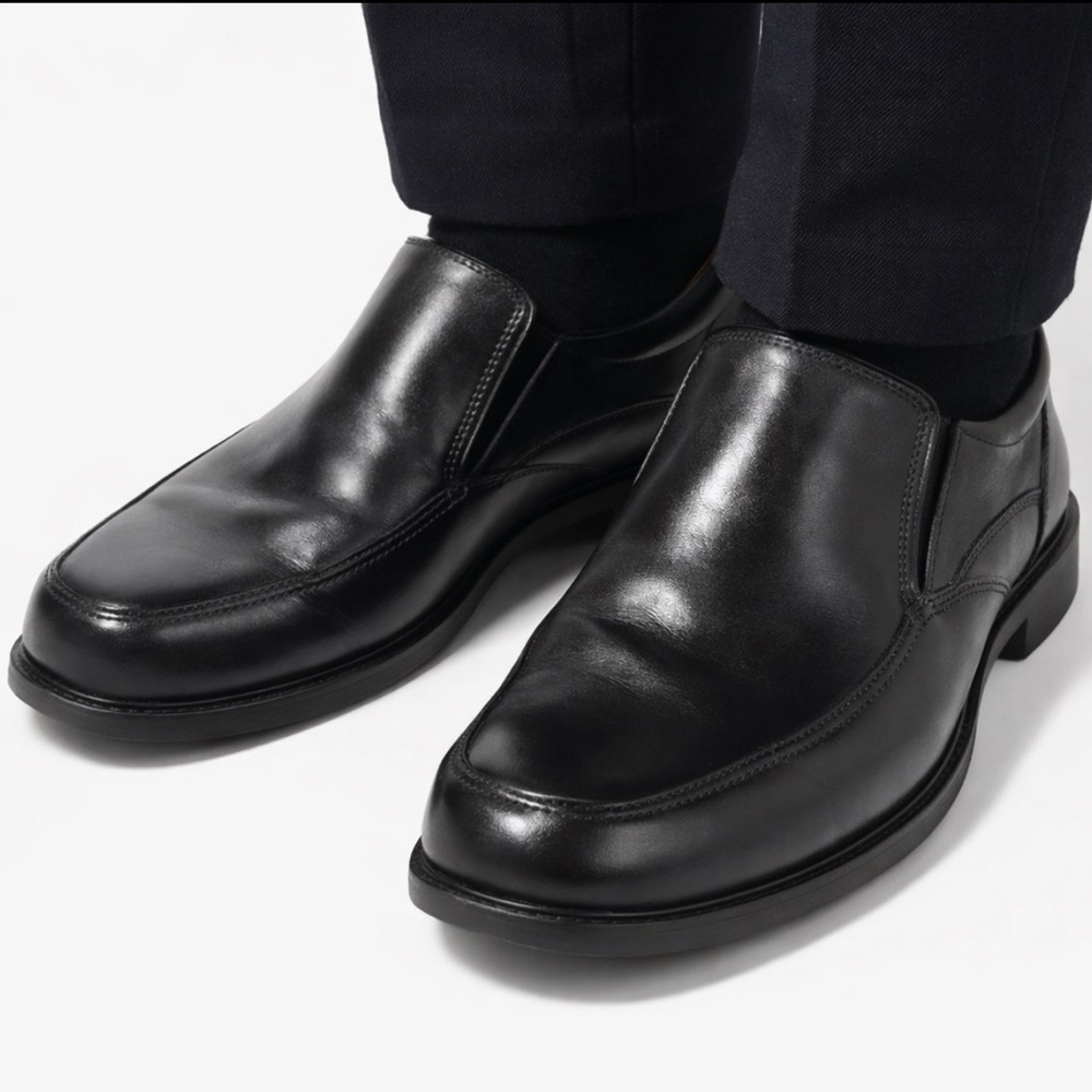 ECCO Men's Black Leather Slip-On Loafers Dress Shoes Size 42 Comfort Sole